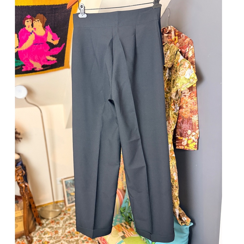 Vintage Y2K Black Wide Leg High Waisted Button Detail Trousers w/ crease Size 7 - Picture 6 of 9